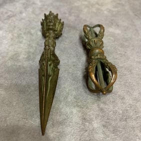 GROUP OF TWO BRONZE MADE TIBETAN BUDDHISM INSTRUMENTS