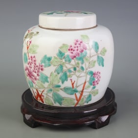FAMILLE ROSE FLOWER AND BIRD PATTERN PORCELAIN TEA CANISTER