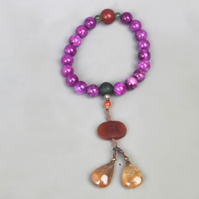 SET OF 18 PURPLE JADE BEADS BRACELETS WITH CRYSTAL/GLASS