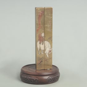 BRONZE INLAID WITH SILVER OX HORN HANGING BOOK STAND