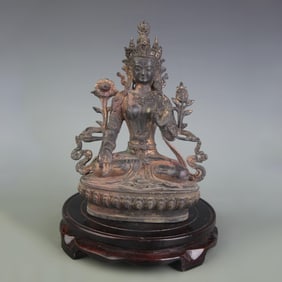 A FINE BRONZE WHITE TARA STATUE
