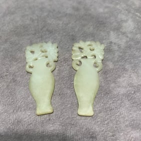 PAIR OF HETIAN WHITE-JADE PEACE VASES