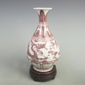 UNDERGLAZE-RED DRAGON PATTERN YU HU CHUN PORCELAIN VASE