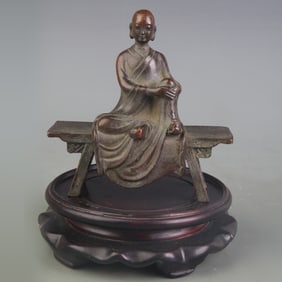 A FINE BRONZE SEATED MONK BUDDHA “STOOL BUDDHA