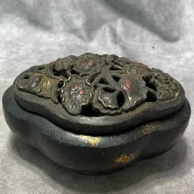 GILT BRONZE LOTUS AND INGOT STYLE INCENSE BURNER