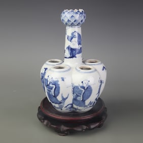 BLUE-AND-WHITE FIGURE SIX-APERTURE PORCELAIN VASE