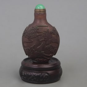 GLASSWARE SNUFF BOTTLE WITH CRANE PATTERN