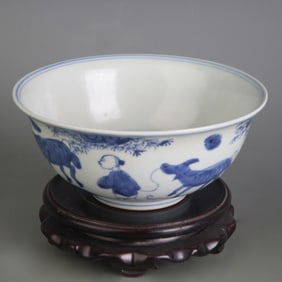 BLUE-AND-WHITE FIGURE-PATTERN BOWL