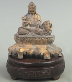 A FINE GILT BRONZE MANJUSHRI BODHISATTVA STATUE