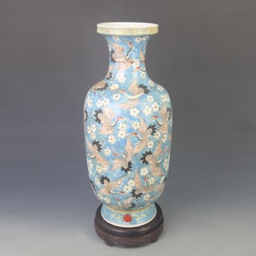 FAMILLE-ROSE BLUE-GROUND PHOENIX PATTERN PORCELAIN VASE