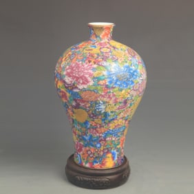FAMILLE-ROSE FLORAL CLOISONNE-STYLE PLUM VASE