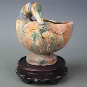 SANCAI COLOR DUCK-SHAPED POTTERY BOWL