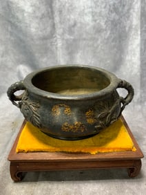 GILT BRONZE PINE KNOT EAR INCENSE BURNER