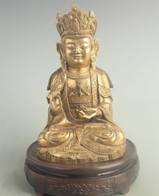 GILT BRONZE STATUE OF AVALOKITESHVARA STATUE IN A SEATED POSITION