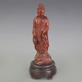 A FINE BOXWOOD GUAN YI FIGURE