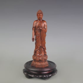 A FINE SMALL BOXWOOD MADE GAUTAMA BUDDHA STATUE