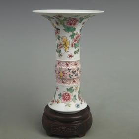 RARE FAMILLE ROSE PEONY FLOWER PATTERN FLOWER VASE