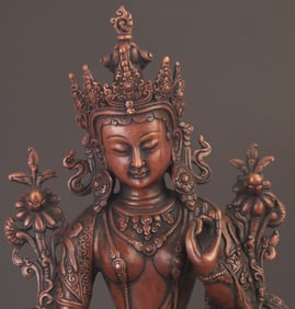 RARE TIBETAN BUDDHISM BRONZE GREEN TARA STATUE