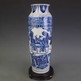 BLUE-AND-WHITE FIGURE SLEEVE VASE