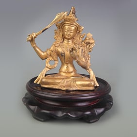 A FINE BRONZE MANJUSHRI BODHISATTVA