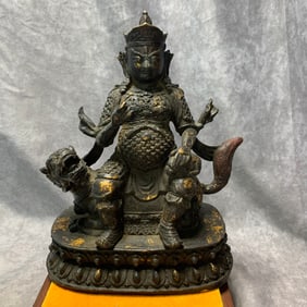 GILT BRONZE TIBETAN BUDDHIST PROTECTOR DEITY