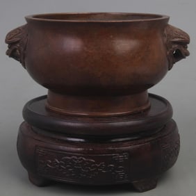 XUAN DE STYLE LION EAR ROUND BRONZE CENSER