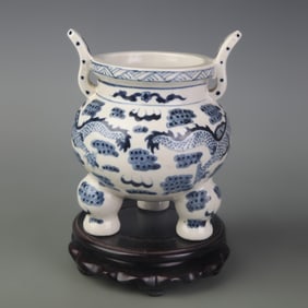 BLUE AND WHITE DRAGON PATTERN PORCELAIN INCENSE BURNER