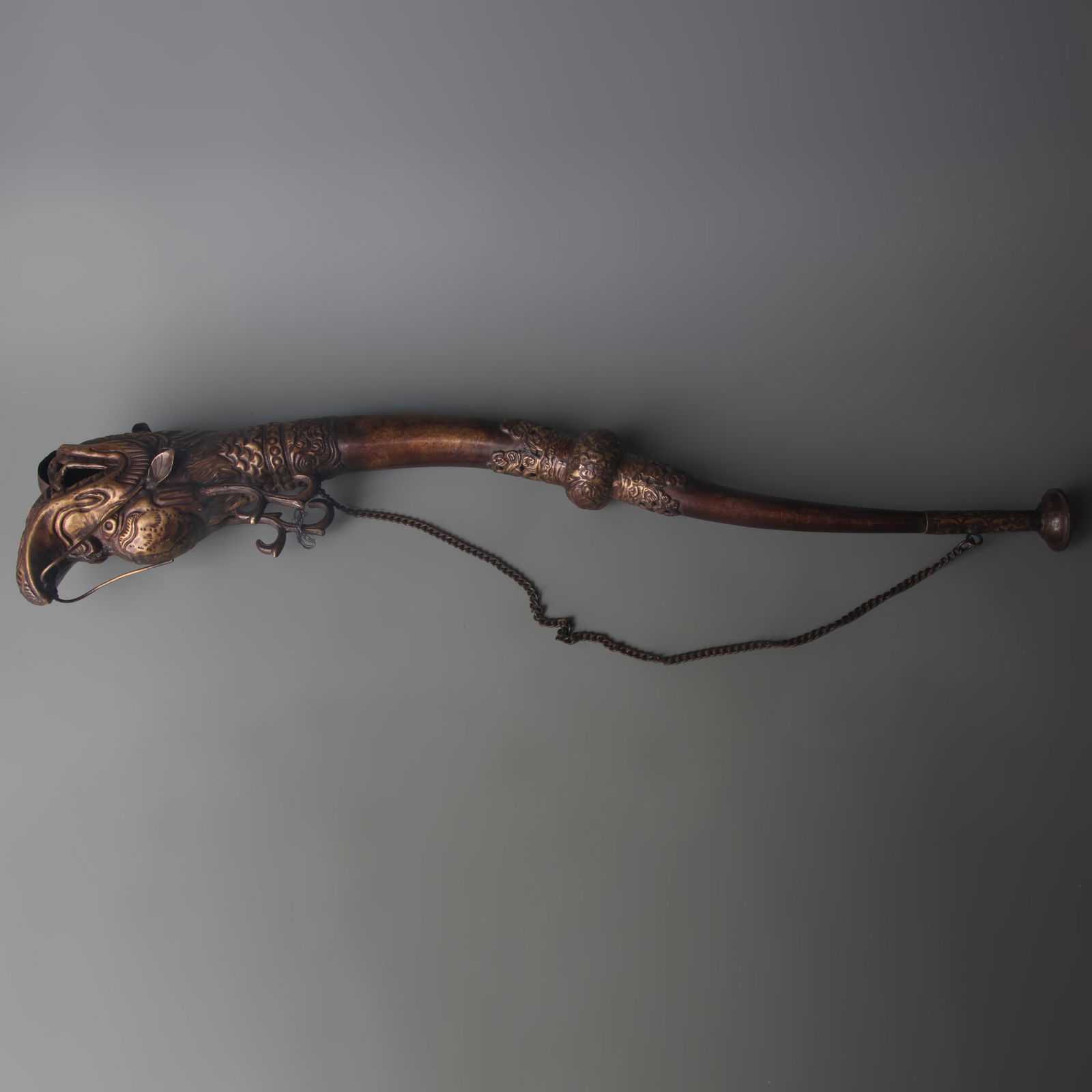 TIBETAN BUDDHIST RITUAL IMPLEMENTS: BRONZE TRUMPET (1 of 4)
