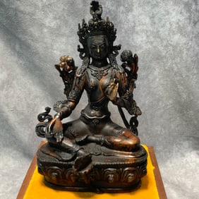 GILDED BRONZE TIBETAN GREEN TARA STATUE