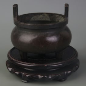 BRONZE TRIPOD INCENSE BURNER WITH STANDING EARS