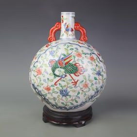 WUCAI “MOON-EMBRACING?? PORCELAIN VASE WITH FLORAL AND BIRD DECORATION