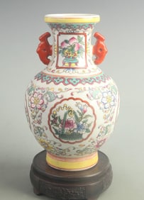 ENAMEL COLOR DOUBLE EARED STYLE PORCELAIN VASE