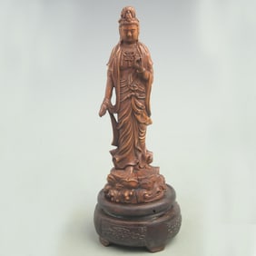 A FINE BOXWOOD CARVING GUANYIN STATUE