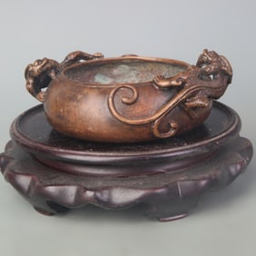 BRONZE CENSER WITH CHI-DRAGON HANDLES