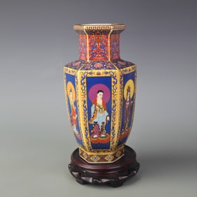 CLOISONNE ENAMEL PORCELAIN HEXAGONAL VASE