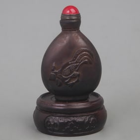 GLASS SNUFF BOTTLE WITH FLOWER AND BIRD DESIGN