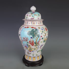 FAMILLE ROSE FLOWER; BIRD; AND FIGURE PATTERN GENERAL STYLE PORCELAIN VASE