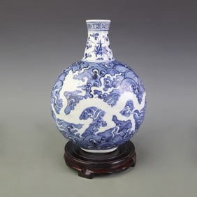 BLUE AND WHITE MOON-EMBRACING VASE WITH SEA DRAGON DECORATION
