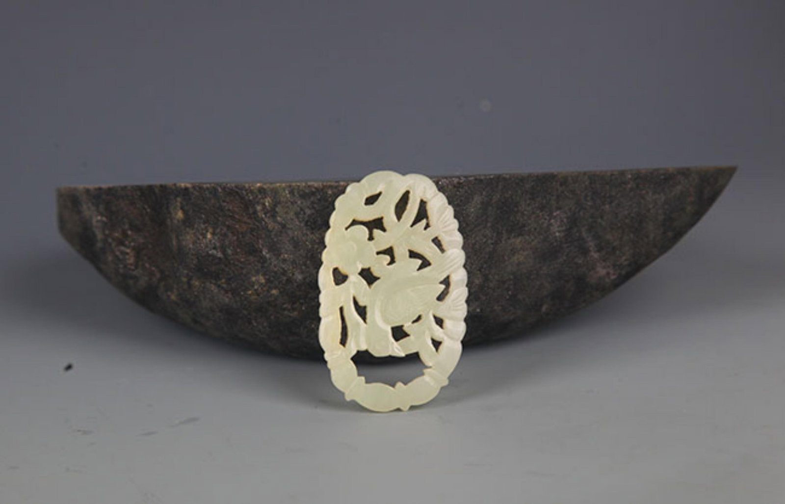 A FINE FLOWER CARVING PALE CELADON JADE PENDANT PENDANT: Contemporary; High: 1.5 inch; High: 1.0 inch;