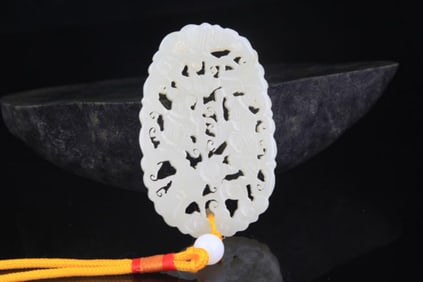 A FINE CHARACTER PATTERN PALE CELADON JADE