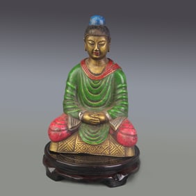 BRONZE POLYCHROME DECORATED BUDDHA STATUE