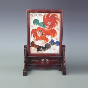 HUANGHUALI WOOD INLAID WITH MARBLE GRAND TABLE SCREEN