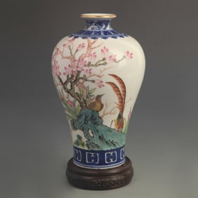 CLOISONNE COLOR FLOWER AND BIRD PATTERNED PORCELAIN VASE
