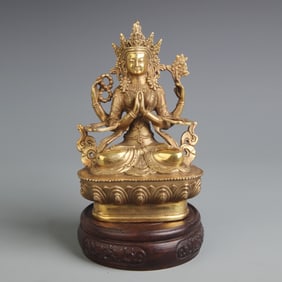 GILDED BRONZE FOUR-ARMED AVALOKITESHVARA STATUE