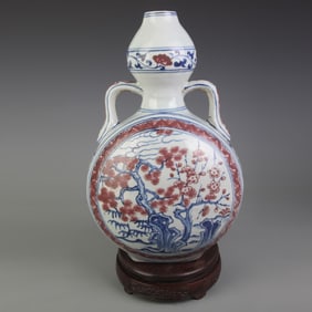 BLUE AND WHITE; YOU LI HONG GLAZED FLOWER PATTERN PORCELAIN BOTTLE