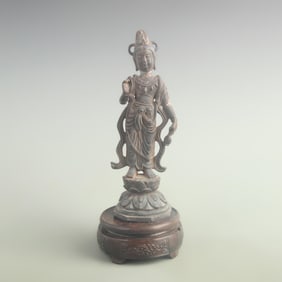 GILT BRONZE STANDING GUANYIN STATUE
