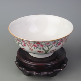 FAMILLE ROSE BOWL WITH HAPPINESS AND LONGEVITY DECORATION