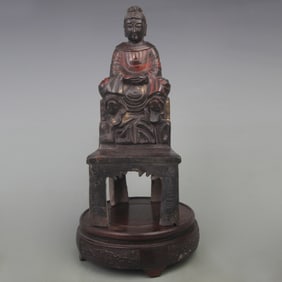 GILT BRONZE SEATED BUDDHA INSCRIBED BY CENTRAL SECRETARIAT OFFICIAL SHI WEN