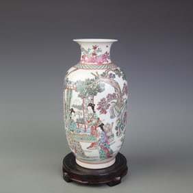 FAMILLE ROSE FIGURE PATTERN LANTERN STYLE PORCELAIN VASE