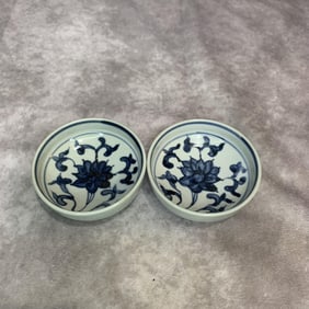 PAIR OF SMALL BLUE AND WHITE PLATES
